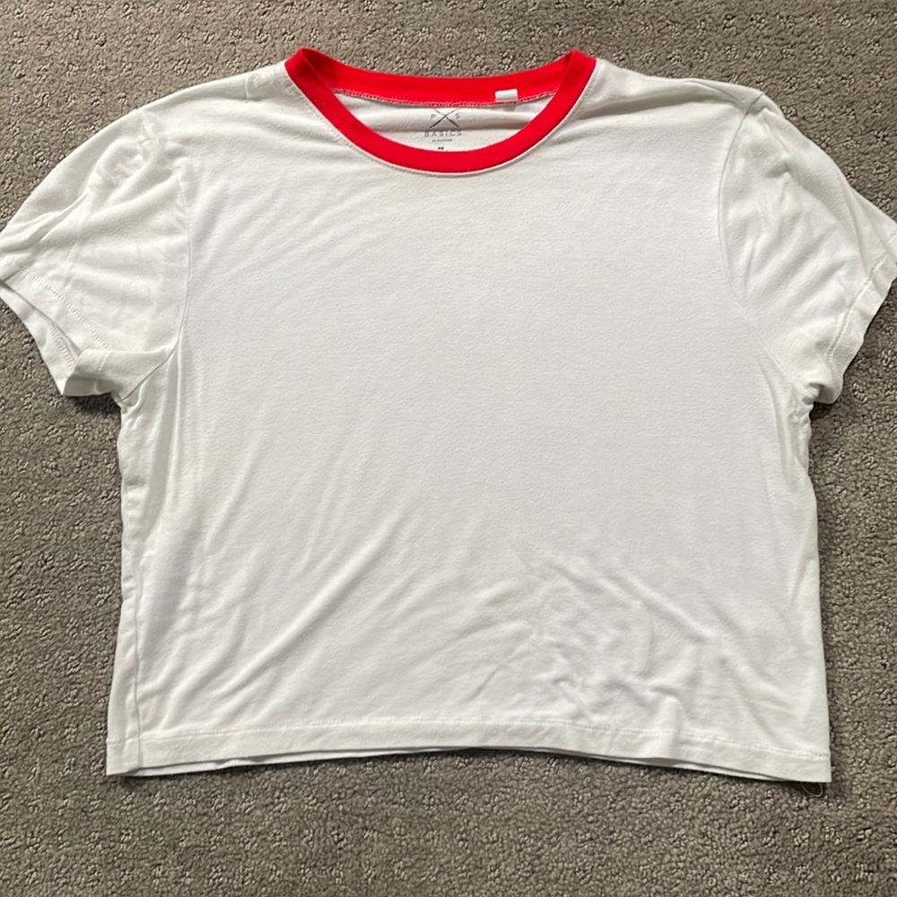pacsun white cropped t-shirt w/ orange stripe around neck; XS